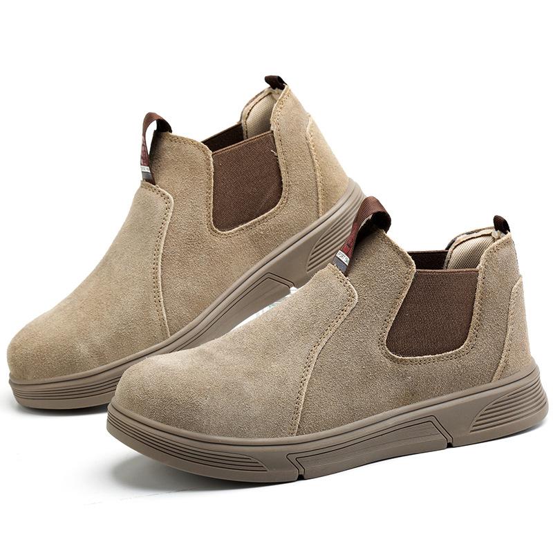 Labor Insurance Shoes Men's Flip Leather Shoes Steel Bag Head Anti-smashing and Stab-proof One-pedal Construction Site Protective Shoes