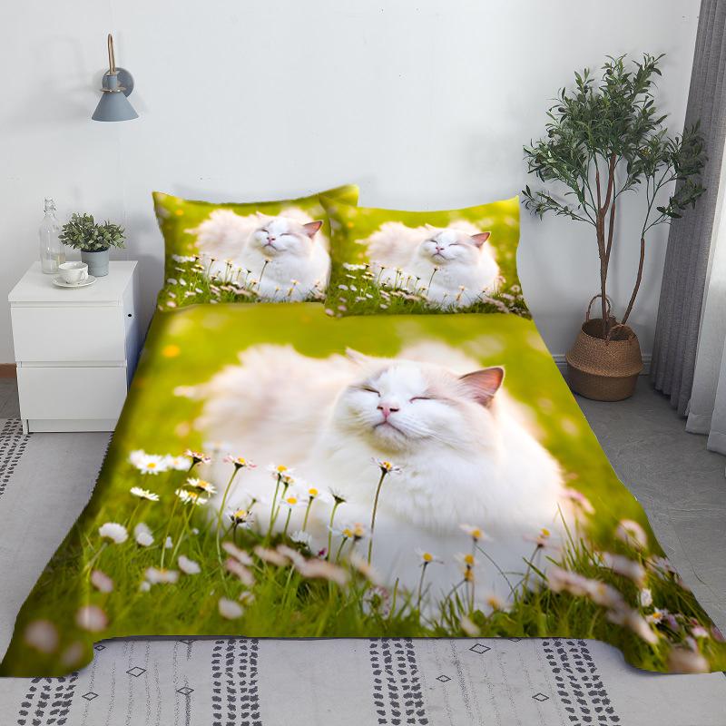 Lovely Cat Bed Sheet Set Digital Printing Polyester Bed Flat Sheet With Pillowcase Print Bedding Set 1.2/1.5/1.8/2.0m