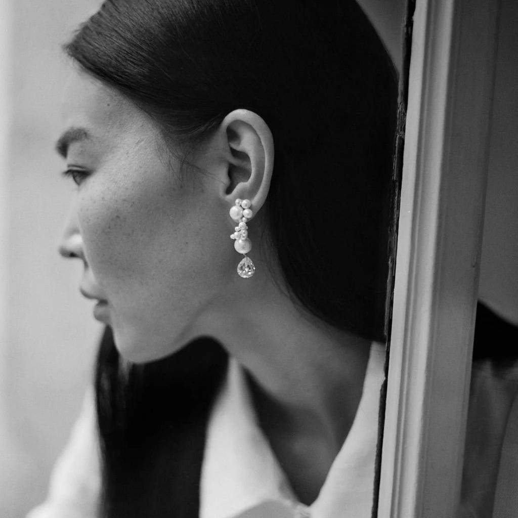 Creative And Novel Size Pearl Beaded Pendant Irregular Shape Earrings S925 Silver Needle Stud Earrings Women
