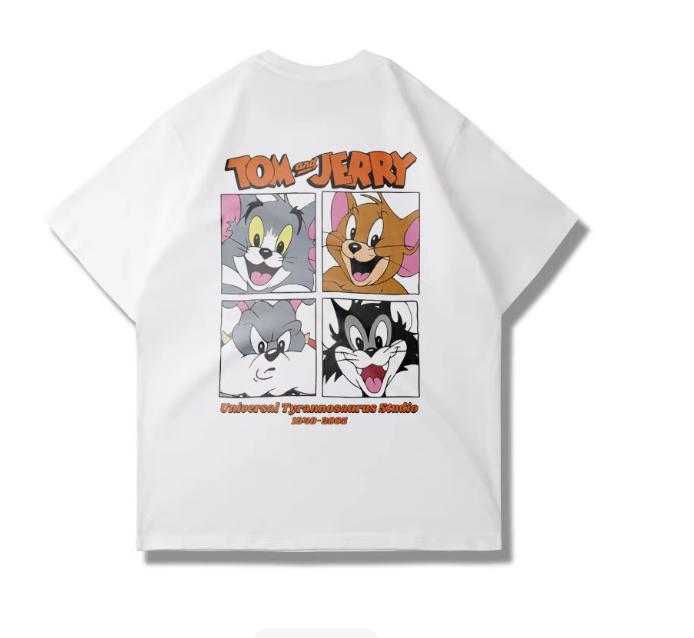 2026 Summer Comic Form Tom and Jerry Image 100 Cotton Printed Oversize Casual Tshirt Adult Children Parentchild Top Homewear