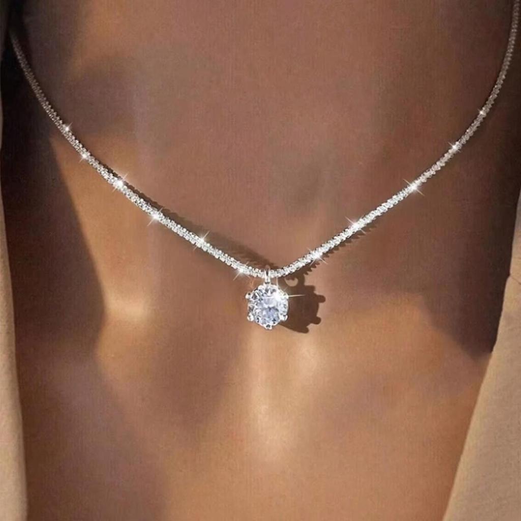 Korean Fashoin Sparkling Starry Silver Necklace For Women Jewelry Trending New Luxury Crystal Cross Pendant Necklaces