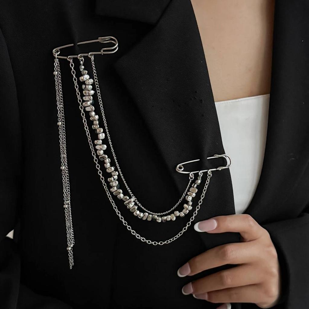Salircon Vynikající nepravidelný CCB korálkový řetízek Vícevrstvé střapce Dvojitý špendlík Brože Pánské Dámské Oblek Brož Šperky Dekorace