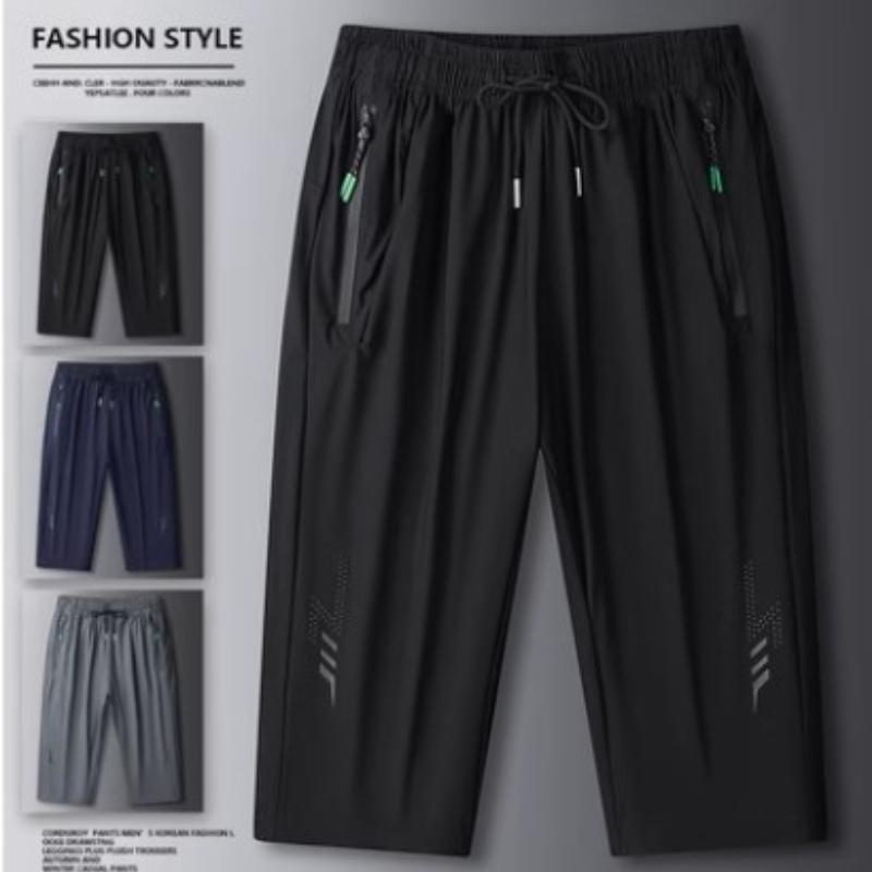 Summer  Jogging Pants Men Casual Pants Ice Silk Thin Solid Color Cropped Pants Fashion Hip Hop Street Sweatpants Loose Trousers