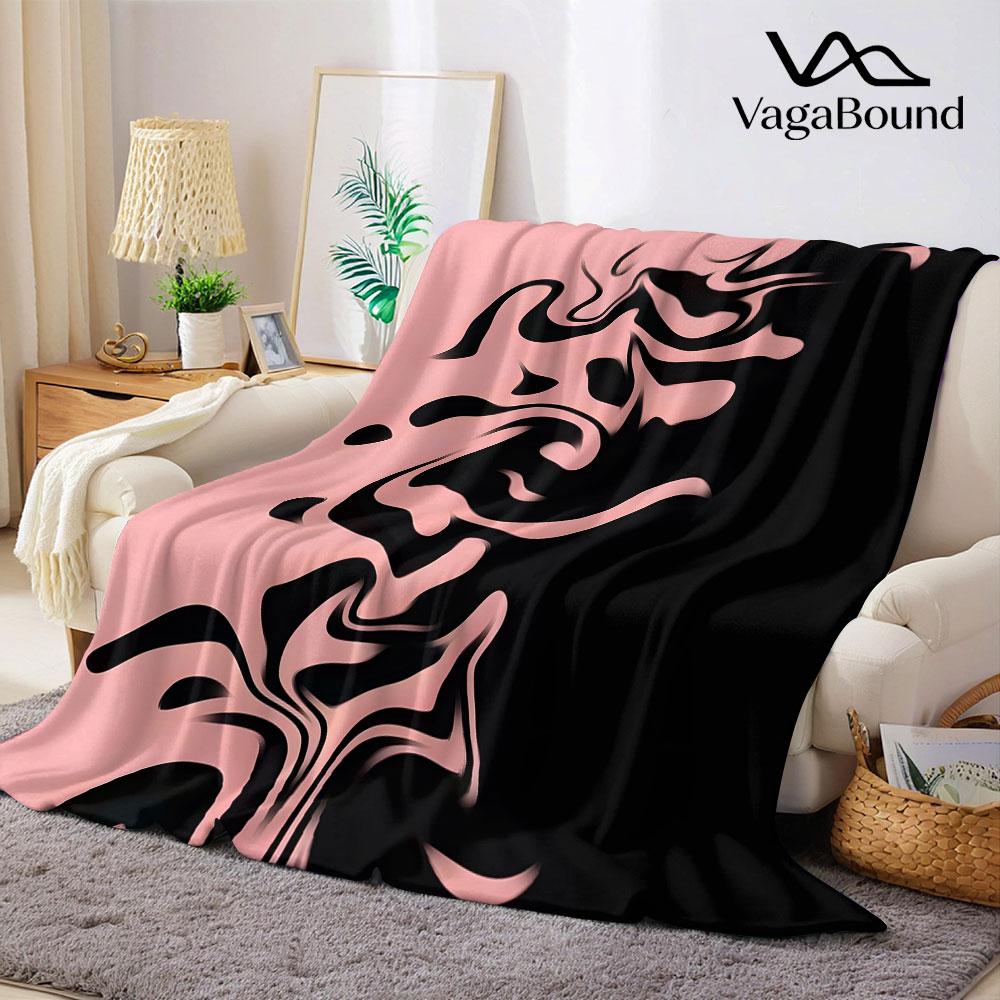 Pink Black Swirl Flannel Blanket Warm Soft Halloween Christmas Decorative Couch Warm Cozy All-Season Gift
