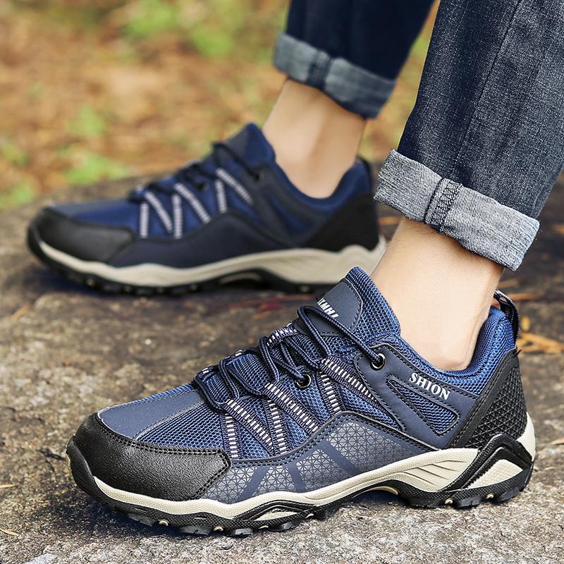 

Мужские походные ботинки для активного отдыха, кемпинга, защиты от ударов, альпинизма, шнуровка, трекинговые кроссовки, туристический трекинг, горный альпинизм, трейл 39 синий