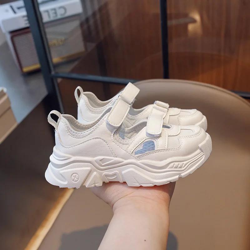 2024 Neue Mädchen Sportschuhe PU Klettverschluss Mode Niedlich Runde Zehenpartie Flach Sommer Atmungsaktiv Jungen Freizeit-Sneaker Dropshipping