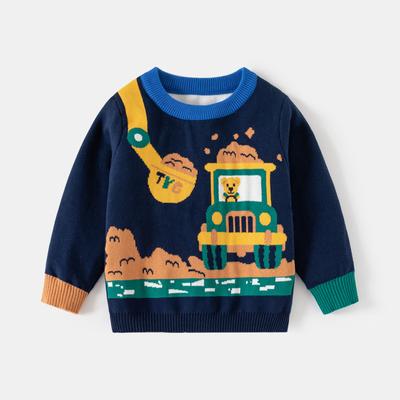 Boys Casual Sweater Autumn and Winter Children Cute Bear Pull Dirt Car Sweater
