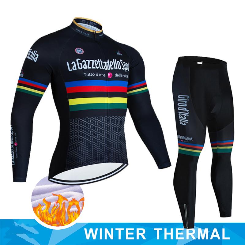 Winter-Radtrikot-Set Tour De Giro D'ITALIA Thermo-Fleece-Radsportbekleidung MTB-Fahrradbekleidung Warm halten Mountainbike-Bekleidung