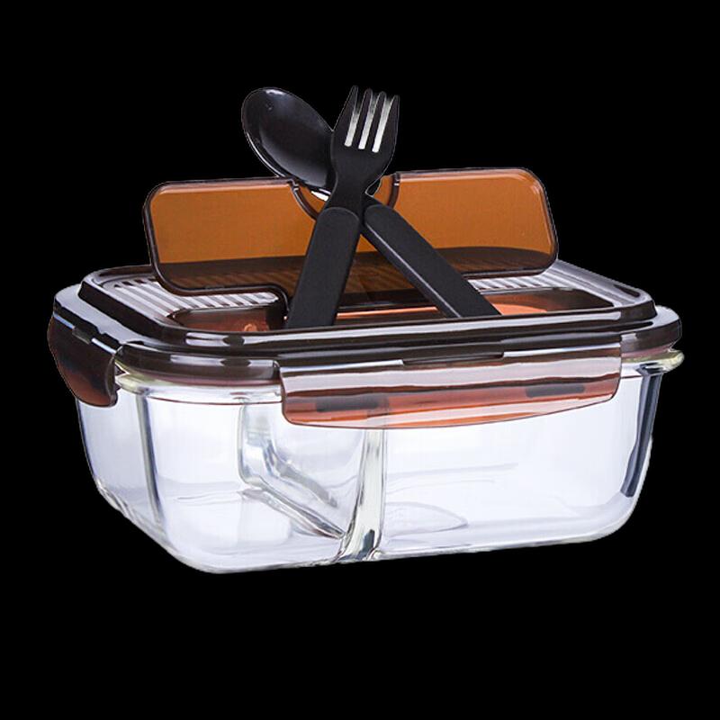 LOCK&LOCK Rectangular Divided Glass Lunch Box with Cutlery