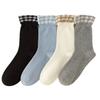 Ladies' Autumn Patchwork Checkered Lace Mid-calf Socks Are Comfortable and Versatile. Cotton Pile Socks