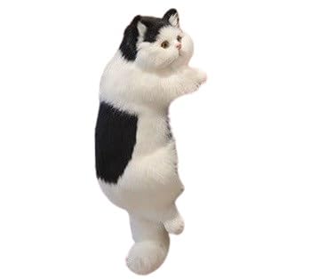 Realistic Cat Figurine, Interior Design Accessory, Soothing Gift, Cute Gift for Cat Lovers, Plush Toy (White x Black)