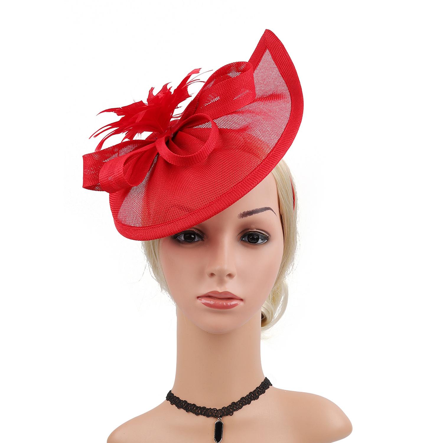 

Hair Accessories Wedding Flower Feather Fascinator Bride Headband Headpieces Female Ladies Hair Clip Wholesale Flower Headdress красный