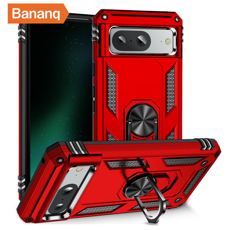 Bananq Custodia Armatura Antiurto in Metallo con Anello da Dito per Google Pixel 9 8 7 6 Pro 8A 7A 6A Supporto Magnetico da Auto Copertura per Telefono