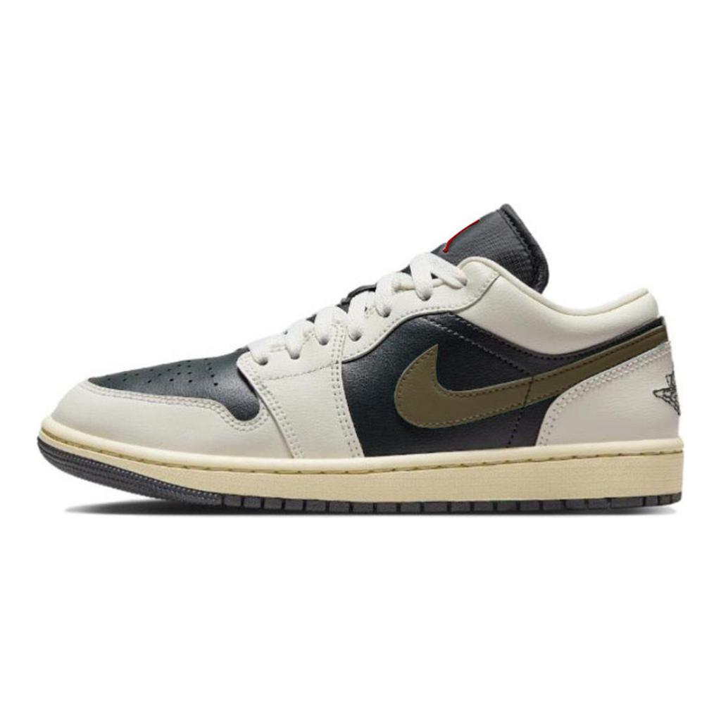 Jordan Air Jordan 1 Slip Resistant Abrasion Resistant Low Top Vintage Basketball Shoes Women's Black White Green DC0774-001(Team176-AJ1)