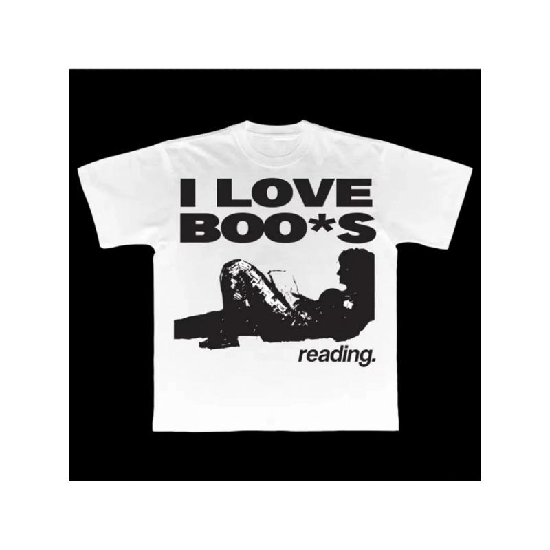 Men'S Oversized Y2K Retro Streetwear T-Shirt | White with Black & Red Harajuku Punk Graphic Print, Round Neck, Long Sleeve, Loose Fit Top for Goth