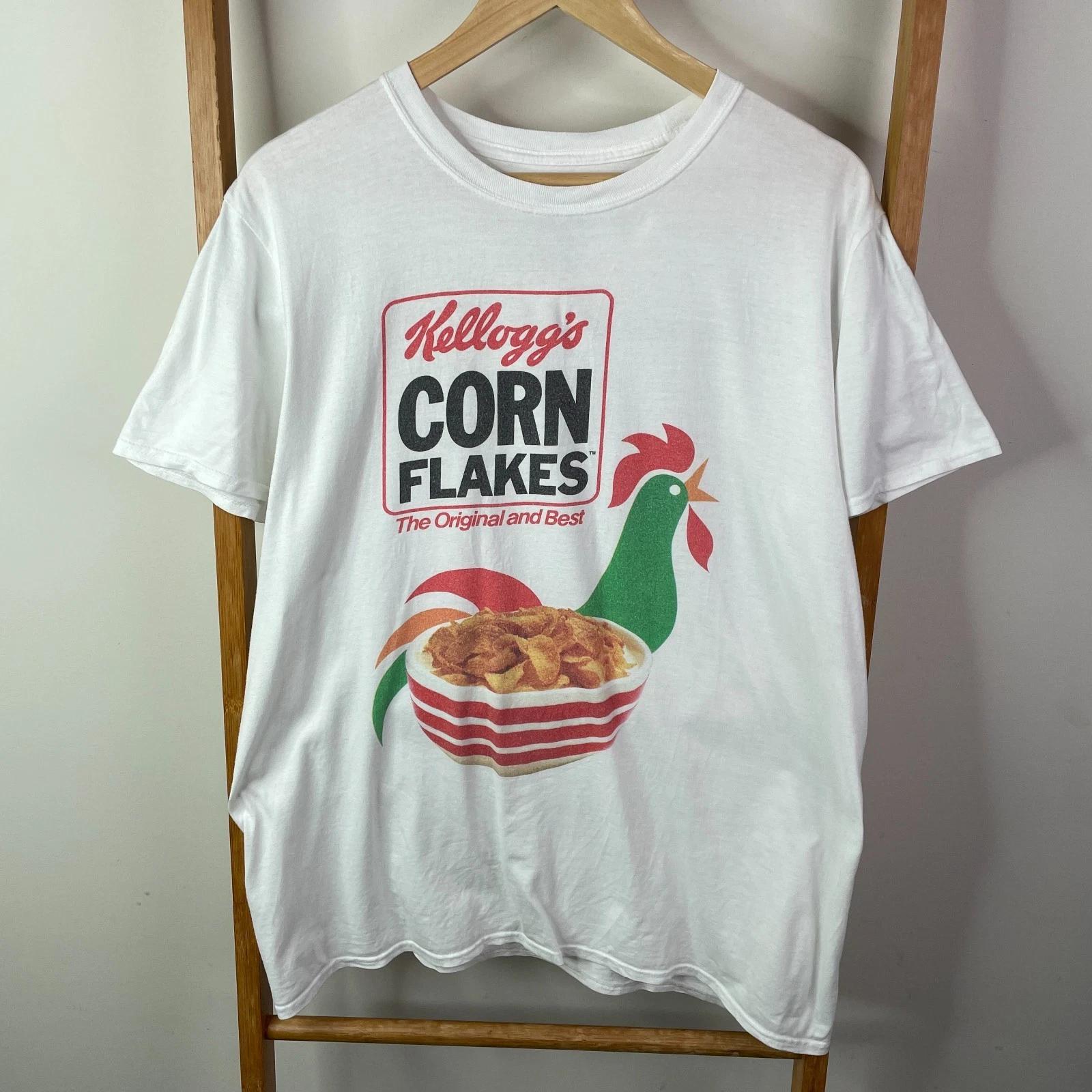 

Kellogg s Corn Flakes Shirt Mens Small White Grphic Print Oversized Short Sleeve L