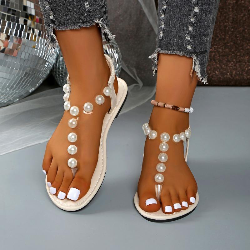 High quality jasmine summer new women, sandals pearl buckle heel large size flip-flops cool