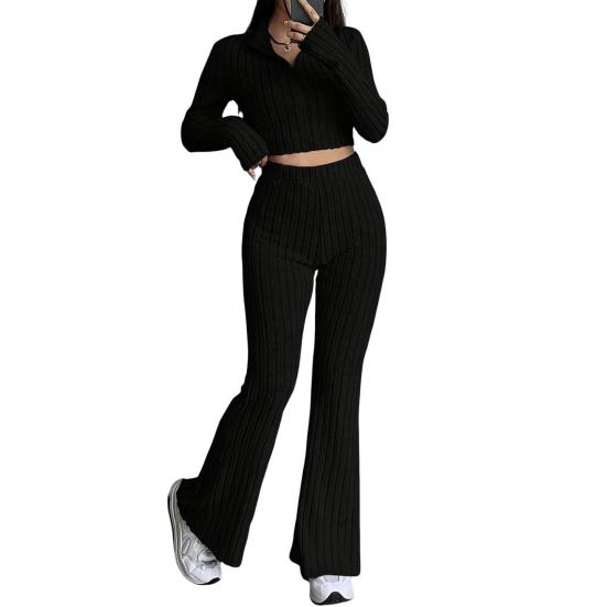 2 Pcs/Set Fall Winter Women Top Pants Set Half-high Collar Long Sleeves Slim Fit Sweatshirt High