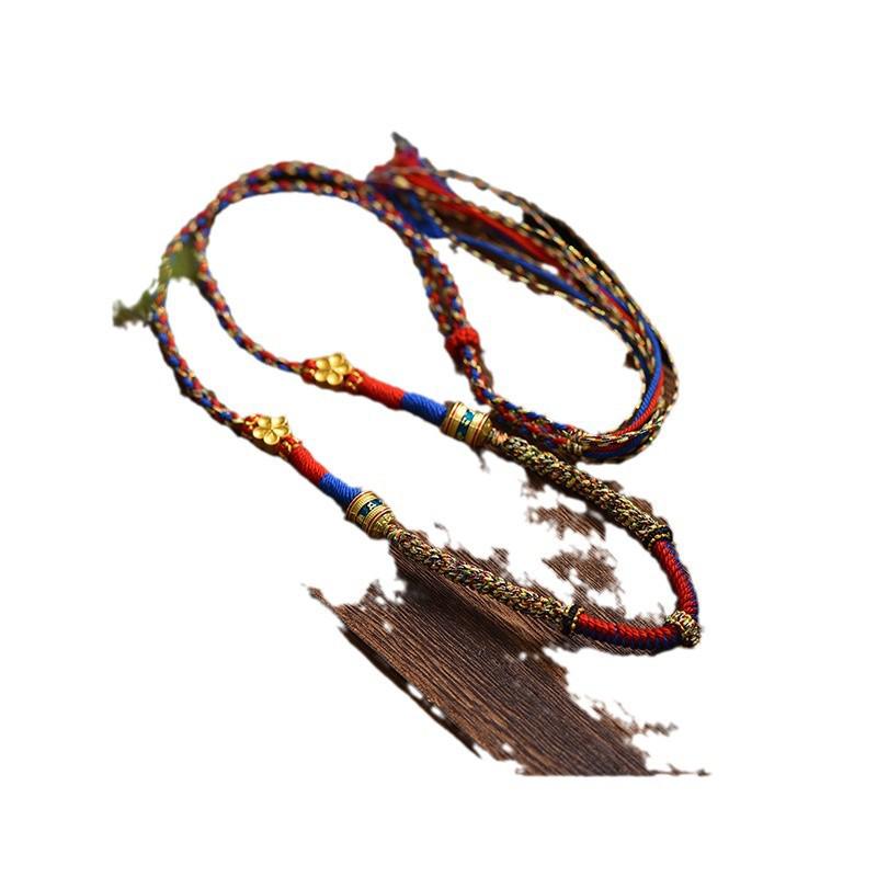 Tibetan Handmade Adjustable Pendant Lanyard with Dzi Bead Amulet and Braided Rope Necklace