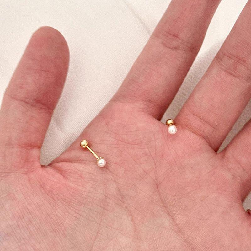 

925 Silver Needle Mini Small Pearl Screw Stud Earrings Ear-Caring All-Matching Western Style Niche Design Minimalist Earrings Pearl screw stud earrings