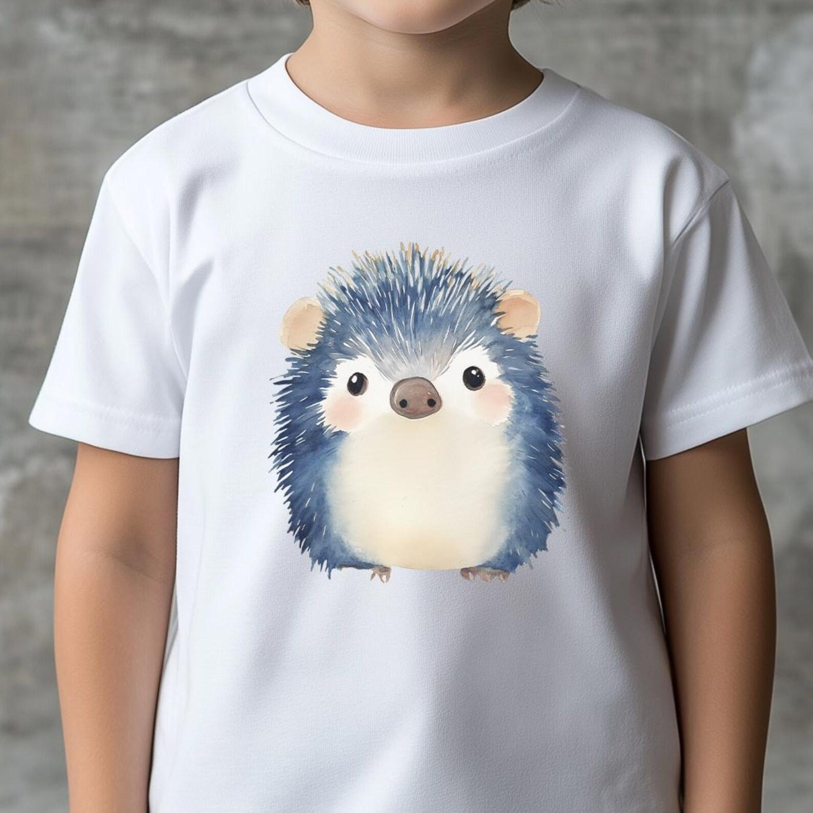 Cute Hedgehog Kids Organic Cotton T-Shirt - Hand-Drawn Animal Graphic Tee for Boys and Girls, unisex family mother daugher son shirts 110