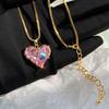 Ladies Necklace Shining Geometric Shape Charming Wear-Resistant Dress Up Hypoallergenic Pink Heart