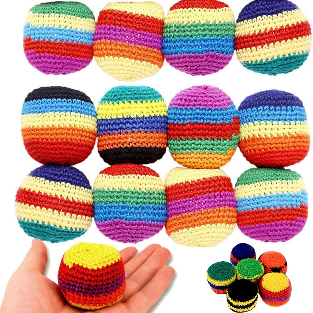 Hand-Made Knitted Footbag Sack Assorted Foot Bag Crochet Hacky Juggling Ball for Adults Multicolored Geometric Pattern