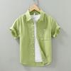 Piccola Camicia Fresca a Maniche Corte da Uomo Estiva Sottile Traspirante Moda Trendy Colore Unito Nuova Casual