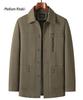 Men's Mid-length Cotton Jacket: Spring/Autumn, Lapel, Button-up, Dad Style, Plus Size for Middle-aged/Elderly