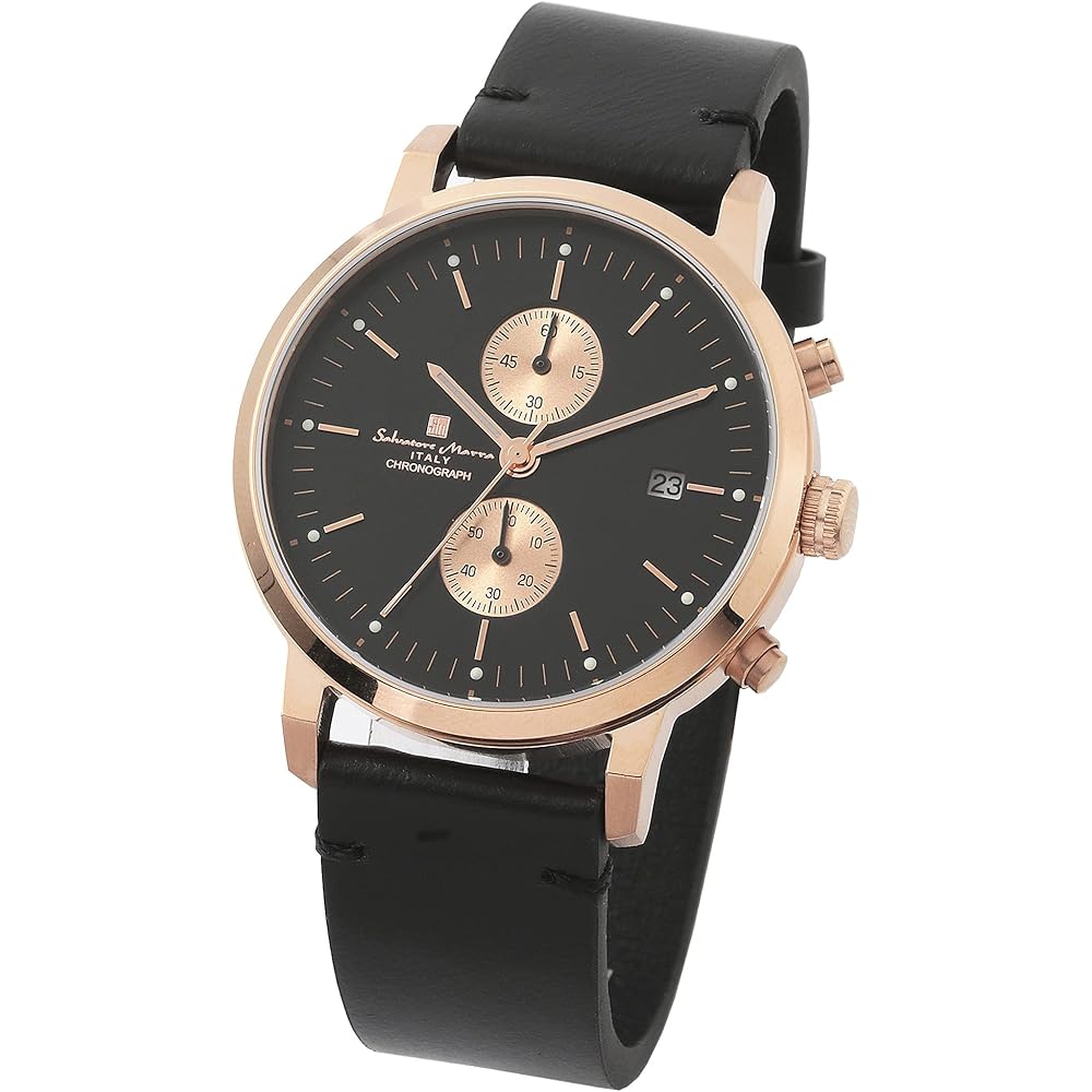 Salvatore Marra Unisex Analog Quartz Watch Simple Slim Black Leather Strap Pink Gold 40mm