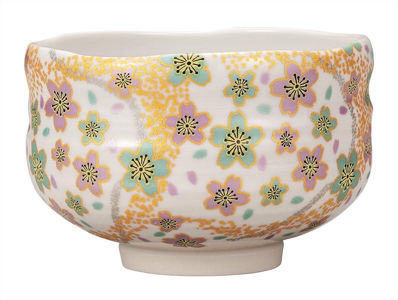 Nakamaru Matcha Bowl Curved Water Flower "Kutani Ware" - K9-861