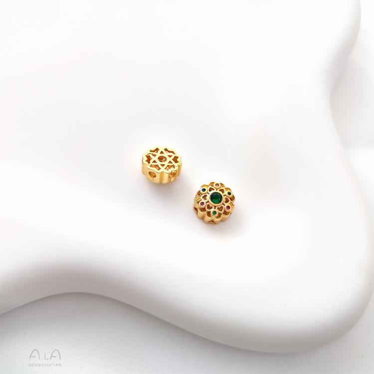 Dull Gold Cat's Eye Stone Spacer Beads with Imitation Jasper for DIY Bracelets and Necklaces