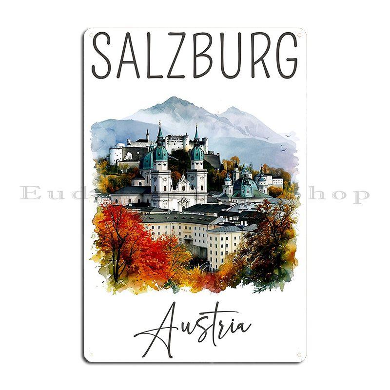 Salzburg mozart Salzburg Austria Travel Art Vintage Metal Plaque Poster Party Printing Funny Cinema Plaques Tin Sign Poster 20x30cm(7.8x11.8inch)