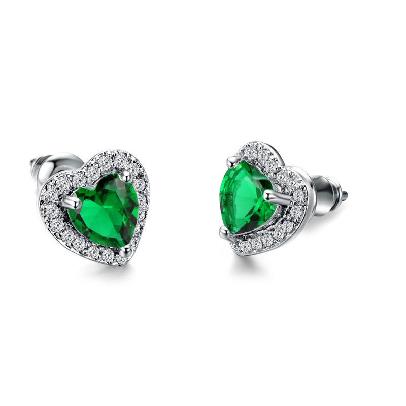 Multicolor Heart Shaped Halo Stud Earrings Rainbow Faceted Center Stone Border Ear Studs for Women Love Themed Daily Jewelry