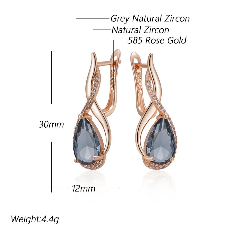 Kinel Shiny Grey Natural Zircon Dangle Earrings for Women Fashion 585 Rose Gold Color High Quality Daily Fine Vintage Jewelry