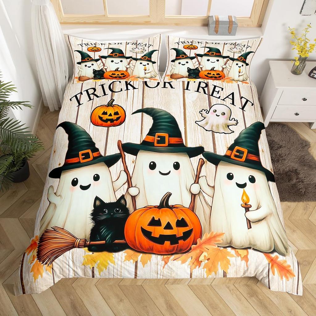 Comforter Halloween Bedding Set 3D Printed Ghost Skin-Friendly Single Twin King Size For Kids Halloween Decor
