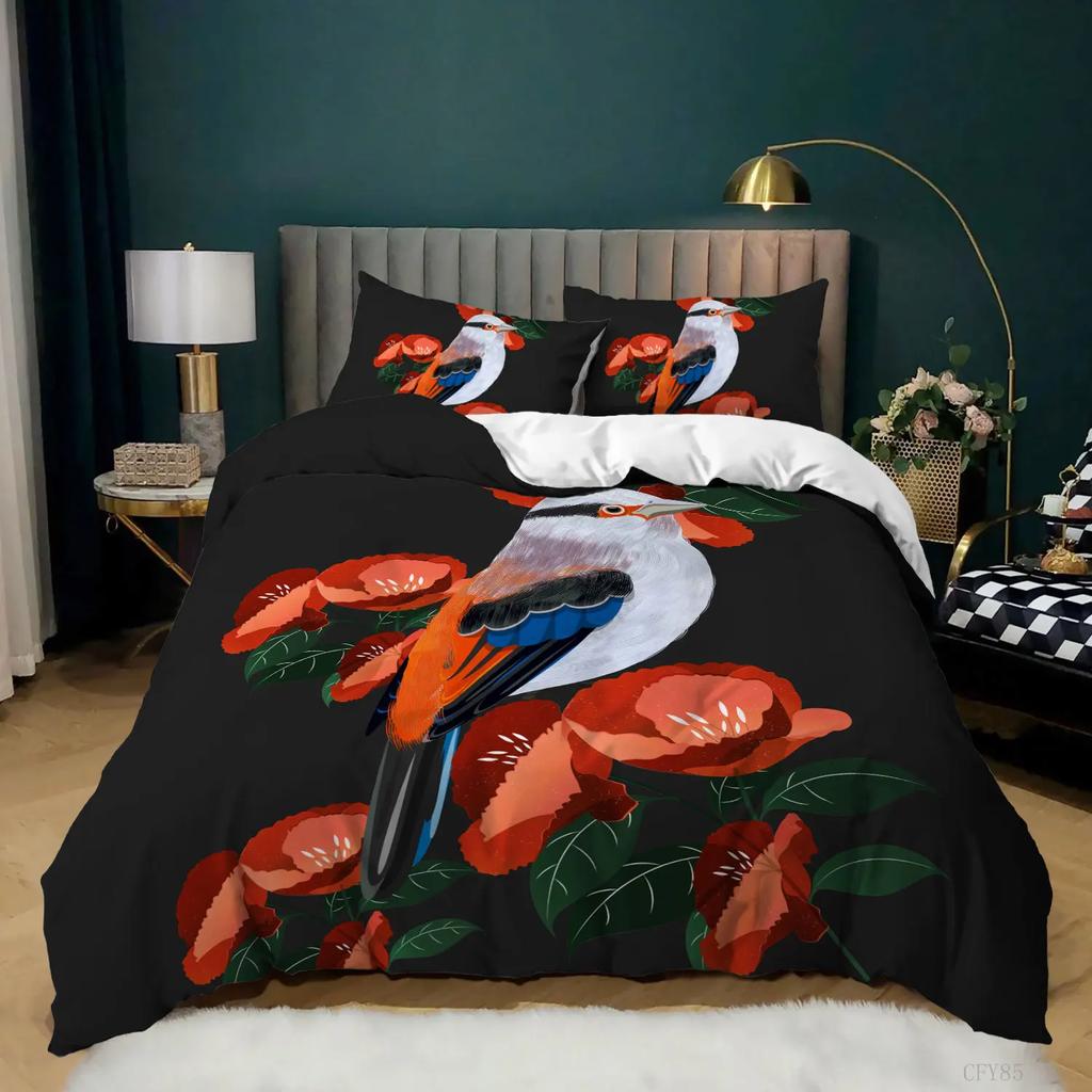 Parrot Duvet Cover King Size Realistic Looking Birds On Branches Macaw Tropical Wildlife Bedding Set Soft Polyester Quilt Cover