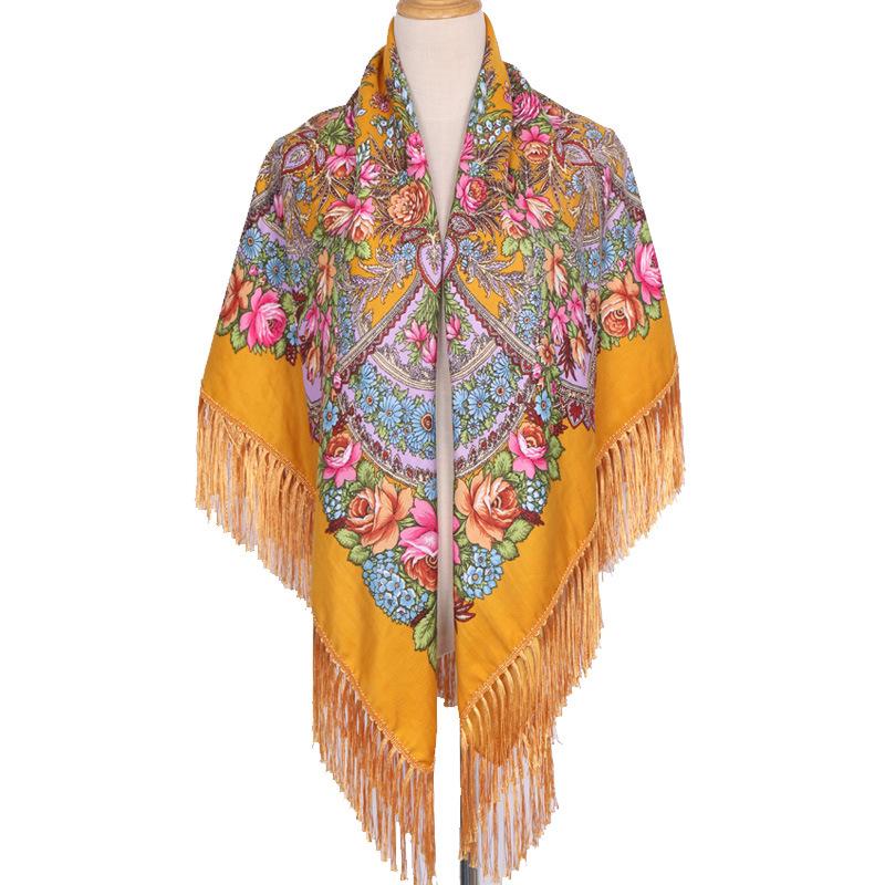 Bohemian Shawl Women Scarf Square Autumn And Winter Warm Cloak Printed Tassel Headscarf Retro Blanket Large Size Bufanda