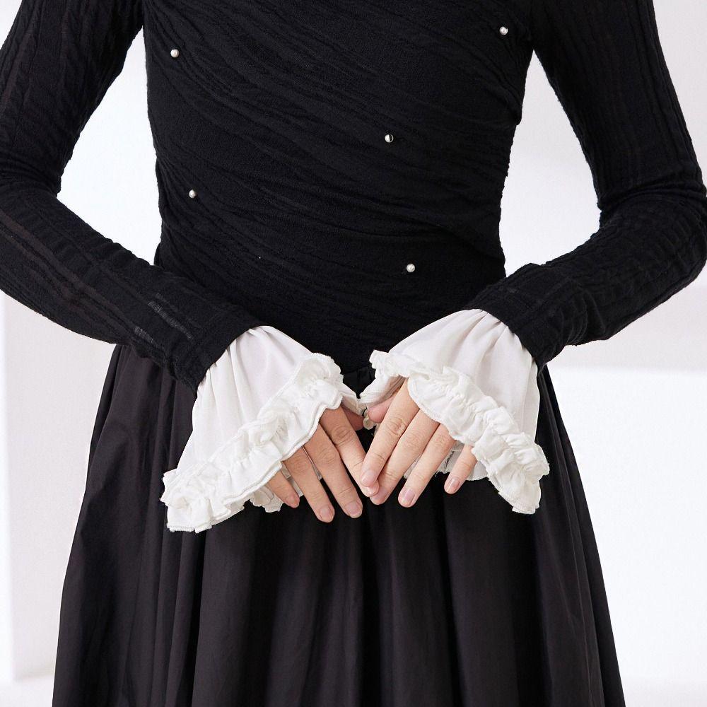 Gift Double Layer Lace Fake Cuffs Pleated Flower Elastic Sleeve Cuffs Sweet Elastic Lace Sleeve Sweater Decorative