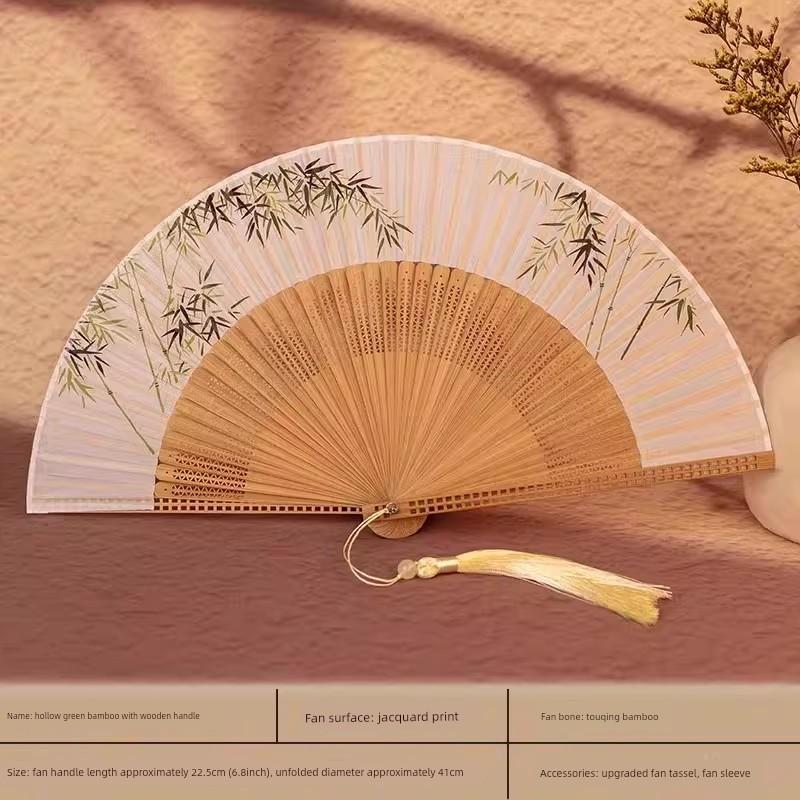 Chinese Style Gifts Ghatpot Silk Portable Portable Fan Dance Fan Performance Fan Summer Ink Painting Folding Fan Chinese Ancient Style Cut Out Men