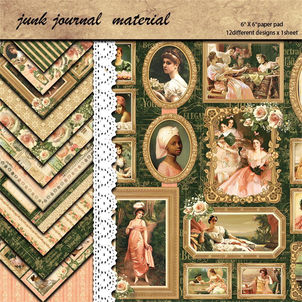 12 листов ретро-коллаж из портретов европейских и американских женщин, стикеры для журнала.