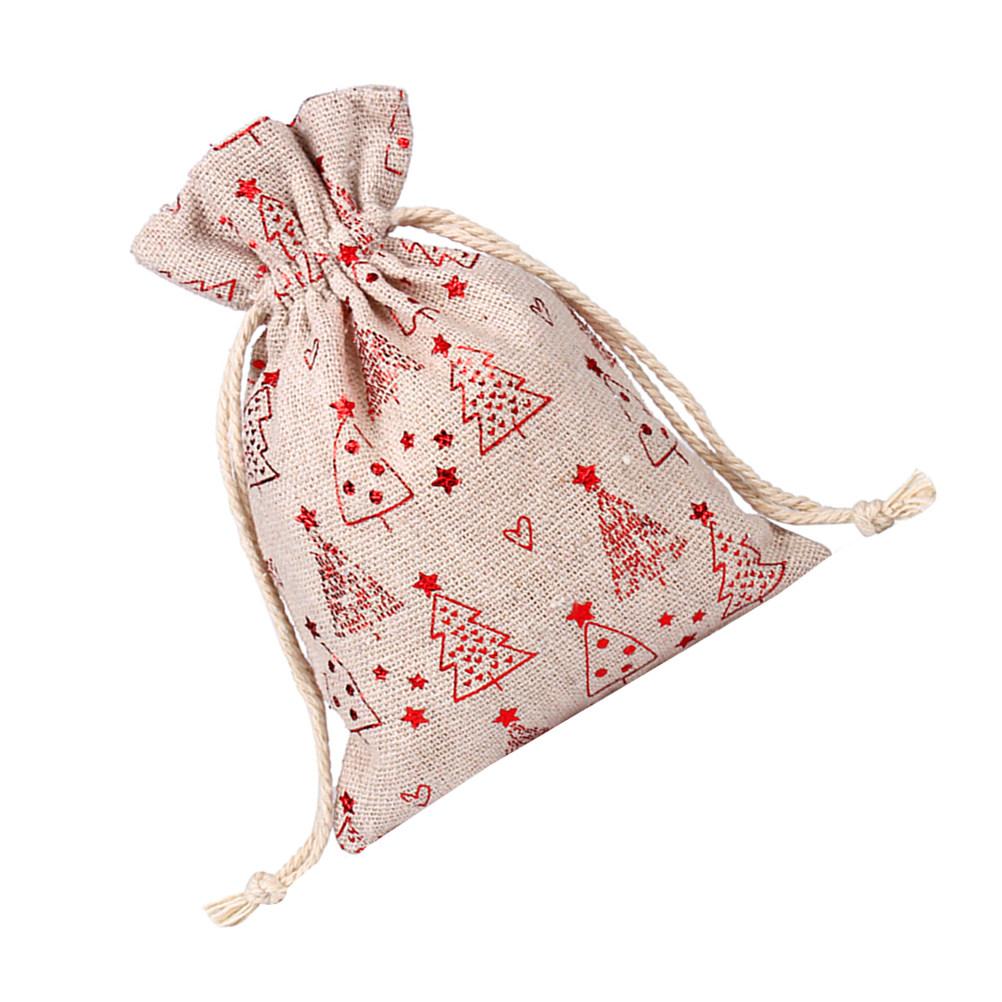 30pcs Christmas Jute Bags C y Gift Drawstring Pouches Printed Linen Storage Cookie Snack Party Favor Reusable