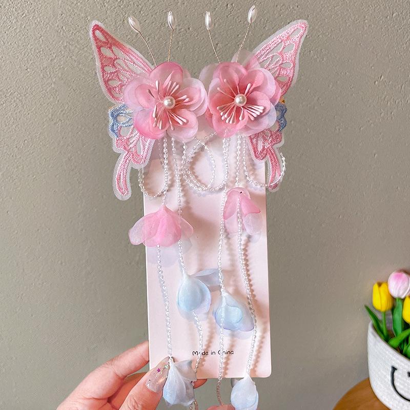 Mid-Autumn Hanfu Fairy Hair Clip - Women's & Children's Ancient Style Floral Tassel, Sweet Accessory for Girls