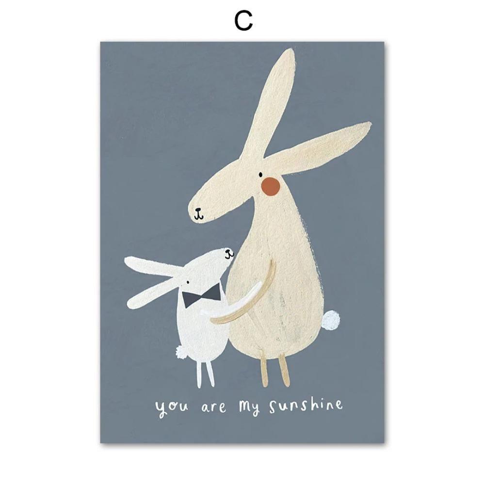 Poster con Coniglio, Topo e Oca stile Cartone Animato Boho, Arte da Parete per Nursery, Pittura su Tela, Poster Retro Nordico, Quadro da Parete, Decorazione per Stanza di Bambini