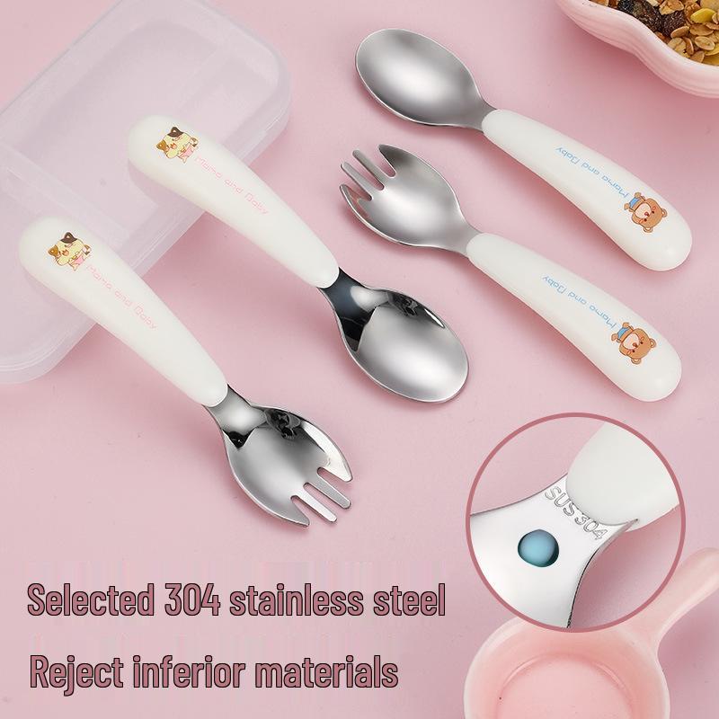 Children's 304 Stainless Steel Cutlery Set: 2-Piece Spoon & Fork for Baby Feeding