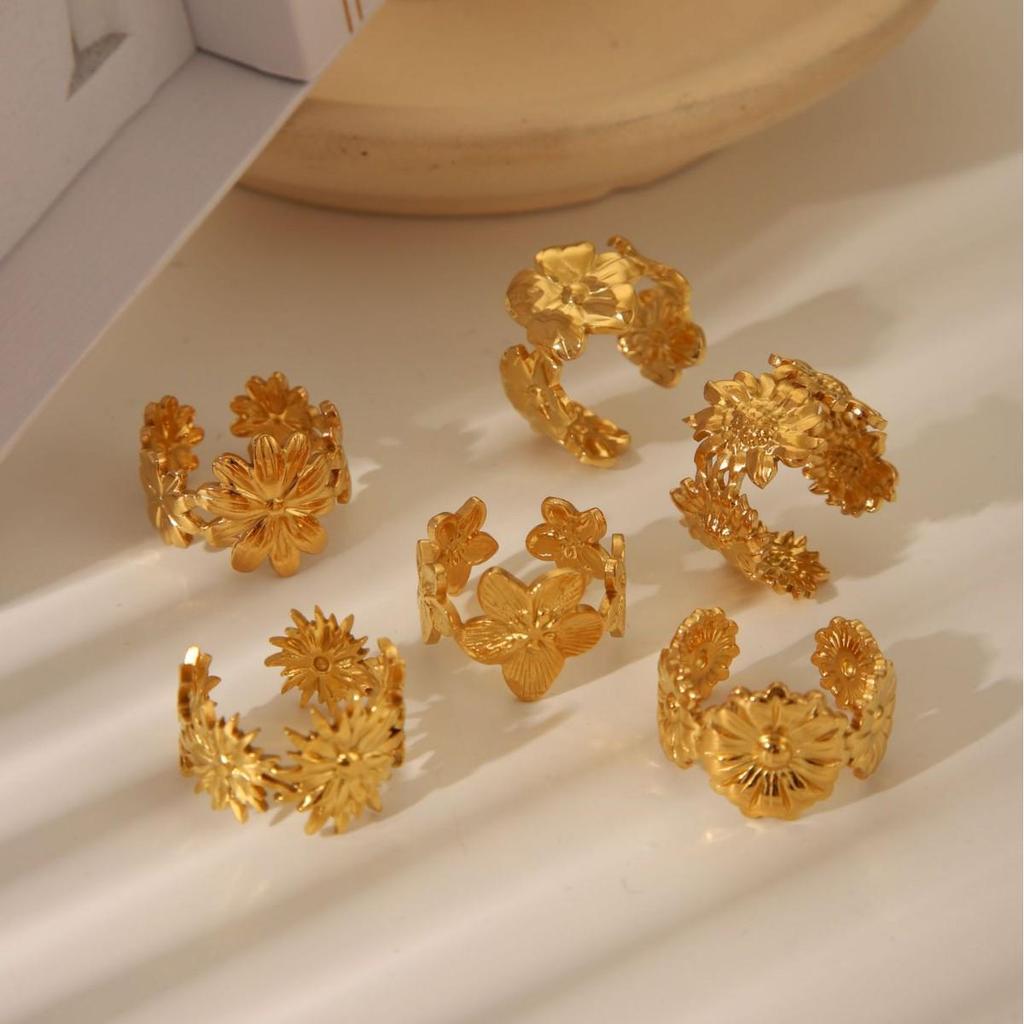 Elegant 18k Gold-Plated Stainless Steel Open Ring with Unique Korean Design