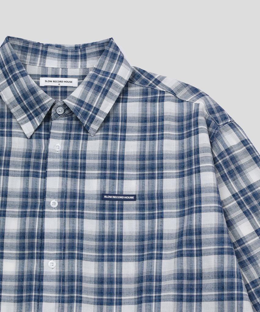 SLOW RECORD HOUSE Seersucker Oversized Check Shirt_Blue