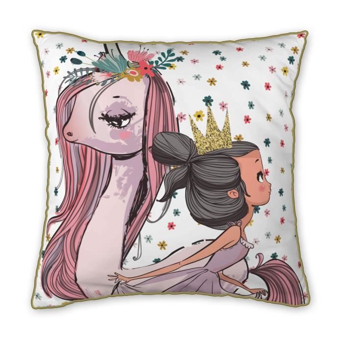 Coussin Licorne Pegase - Rose - Rectangulaire - Essentiel - 30 X 50 Cm
