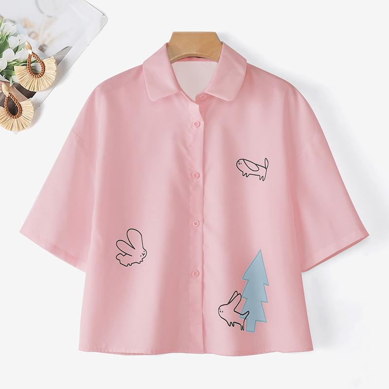 ZANZEA Blusa Estiva Casual a Maniche Corte con Colletto Reversibile da Donna