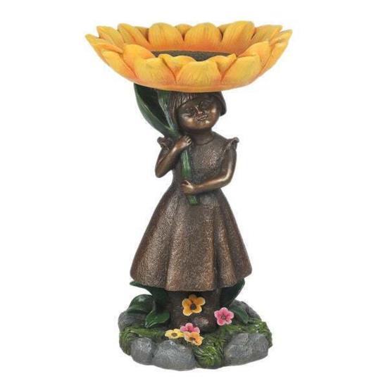 Resin Statue Sturdy Waterproof Yellow Sunflower Decor Eco-friendly Bird Bath Figurine Lawn